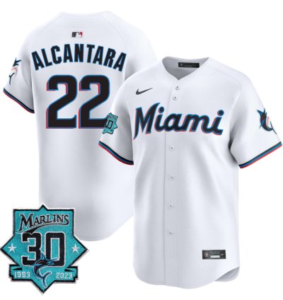 Sandy Alcantara Jersey 22 Miami Marlins 30 Seasons Anniversary Patch Limited Stitched White
