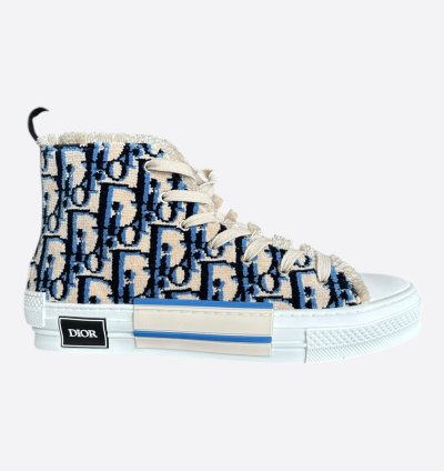 Dior Beige Blue Oblique Tapestry B23 High Top Sneakers