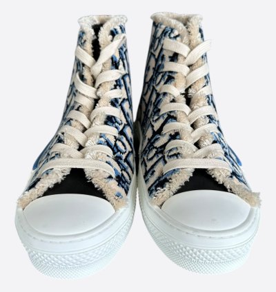 Dior Beige Blue Oblique Tapestry B23 High Top Sneakers