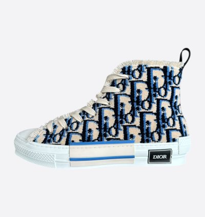 Dior Beige Blue Oblique Tapestry B23 High Top Sneakers