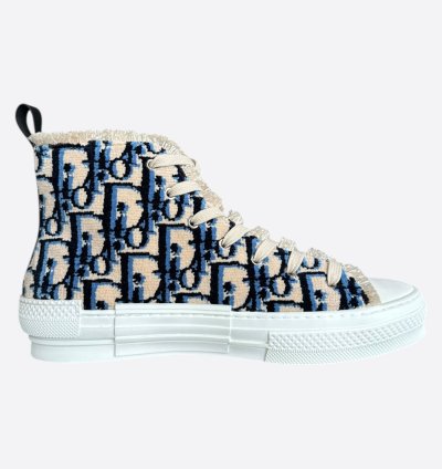 Dior Beige Blue Oblique Tapestry B23 High Top Sneakers
