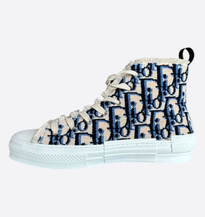 Dior Beige Blue Oblique Tapestry B23 High Top Sneakers