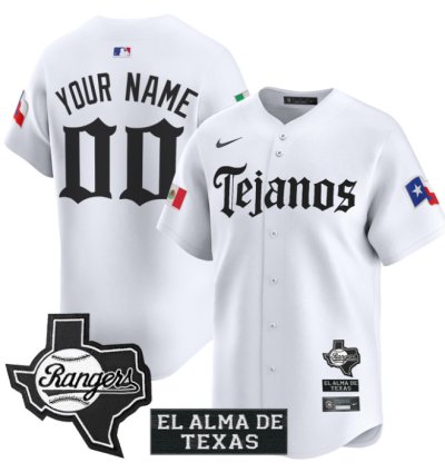 Custom Texas Rangers Jersey Mexico Tejano Barrio Style Vapor Limited Stitched White