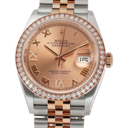 Rolex Datejust 36 36mm Steel Everose Gold Diamond Bezel Rose Diamond Vi Ix Dial Jubilee