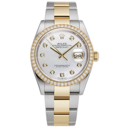 Rolex Datejust 36 36mm Steel Yellow Gold White Mop Diamond Dial Bezel On Oyster Bracelet