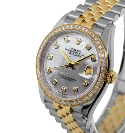 Rolex Datejust 36 36mm Yellow Gold Steel Mop Diamond Dial Diamond Bezel 126283