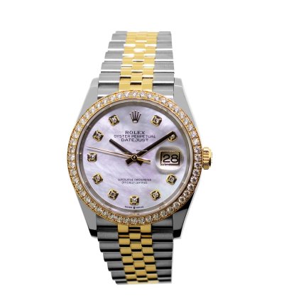 Rolex Datejust 36 36mm Yellow Gold Steel Mop Diamond Dial Diamond Bezel 126283