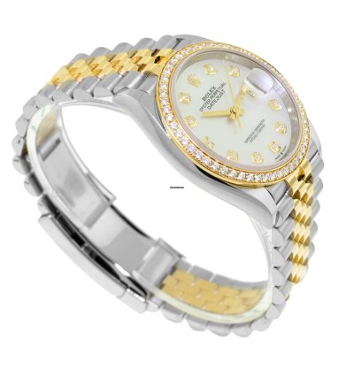 Rolex Datejust 36 36mm Yellow Gold Steel Mop Diamond Dial Diamond Bezel 126283