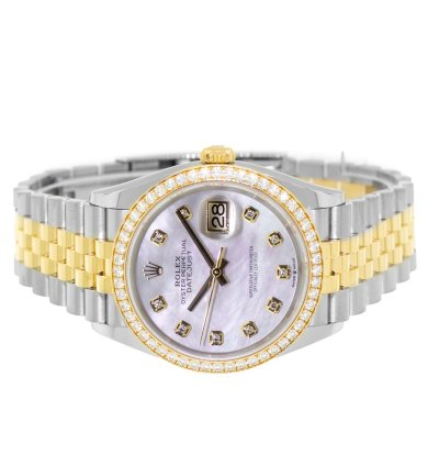 Rolex Datejust 36 36mm Yellow Gold Steel Mop Diamond Dial Diamond Bezel 126283
