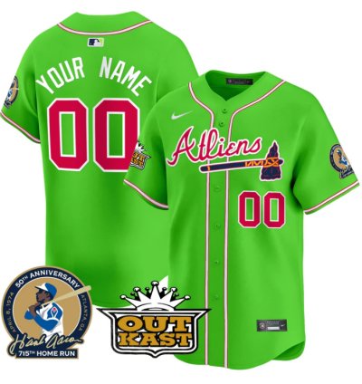 Custom Atlanta Braves Jersey Atliens Hank Aaron Patch Vapor Limited Stitched Bright Green