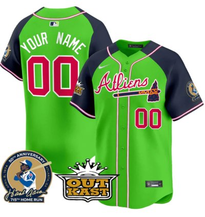 Custom Atlanta Braves Jersey Atliens Hank Aaron Patch Vapor Limited Stitched Green Alternate