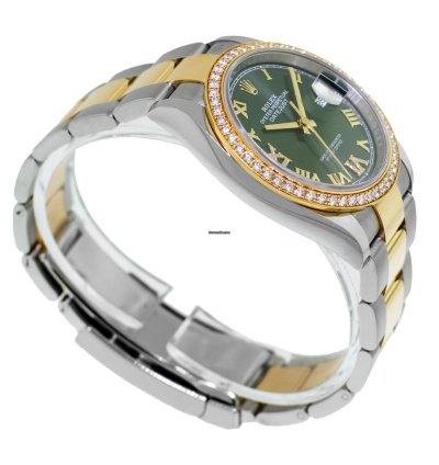 Rolex Datejust 36 36mm Yellow Gold Steel Olive Green Roman Dial Diamond Bezel 126283rbr