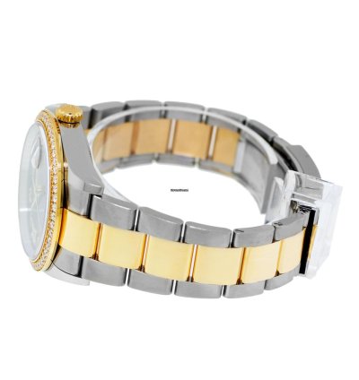 Rolex Datejust 36 36mm Yellow Gold Steel Olive Green Roman Dial Diamond Bezel 126283rbr