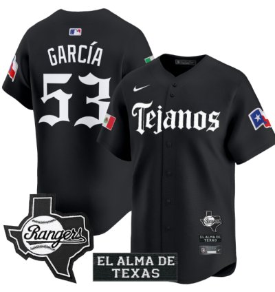 Adolis Garcia Jersey 53 Texas Rangers Mexico Tejano Barrio Style Vapor Limited Stitched Black