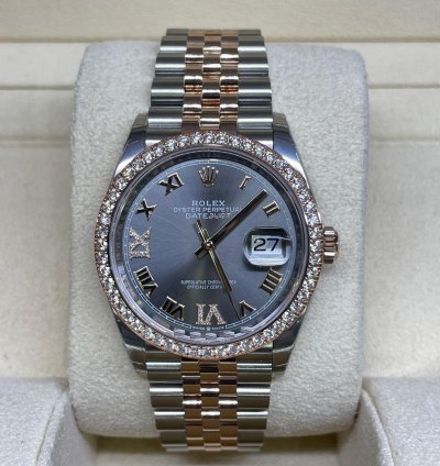 Rolex Datejust 36 Grey Roman Vi Ix Bezel Diamond 36mm