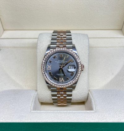 Rolex Datejust 36 Grey Roman Vi Ix Bezel Diamond 36mm