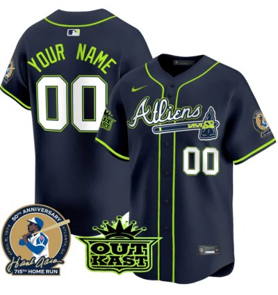 Custom Atlanta Braves Jersey Atliens Hank Aaron Patch Vapor Limited Stitched
