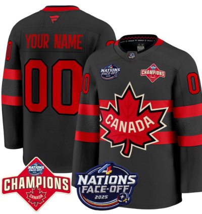 Mens Custom Canada Jersey 4 Nations Face-off 2025 Champions Patch Stitched Black