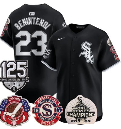 Andrew Benintendi Jersey 23 Chicago White Sox 125th Anniversary World Series Champions Black