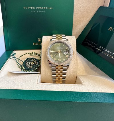 Rolex Datejust 36 New 2024 Green Roman Diamond Bezel Dial Jubilee Bracelet Two Tone Yellow