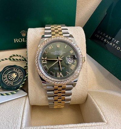 Rolex Datejust 36 New 2024 Green Roman Diamond Bezel Dial Jubilee Bracelet Two Tone Yellow