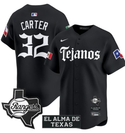Evan Carter Jersey 32 Texas Rangers Mexico Tejano Barrio Style Vapor Limited Stitched Black