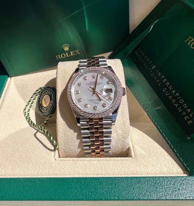 Rolex Datejust 36 New 2024 Mother Of Pearl Diamond Dial Diamond Bezel Tt Rose Gold Jubilee