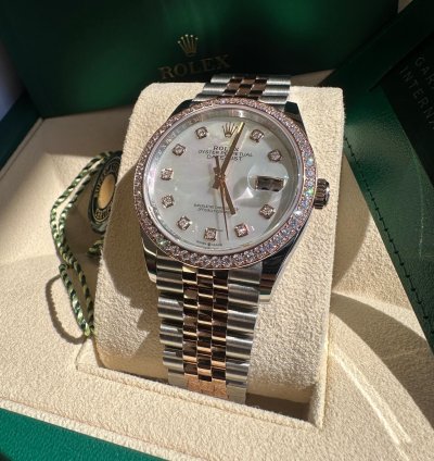 Rolex Datejust 36 New 2024 Mother Of Pearl Diamond Dial Diamond Bezel Tt Rose Gold Jubilee