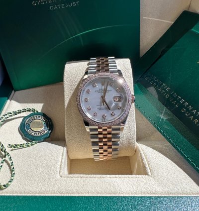 Rolex Datejust 36 New 2024 Mother Of Pearl Diamond Dial Diamond Bezel Tt Rose Gold Jubilee