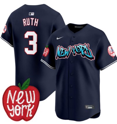 Babe Ruth Jersey 3 New York Yankees Apple Patch Vapor Premier Limited Stitched Navy