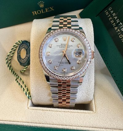 Rolex Datejust 36 New 2024 Mother Of Pearl Diamond Dial Diamond Bezel Two Tone Rose Gold Jubilee
