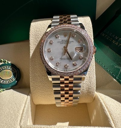 Rolex Datejust 36 New 2024 Mother Of Pearl Diamond Dial Diamond Bezel Two Tone Rose Gold Jubilee