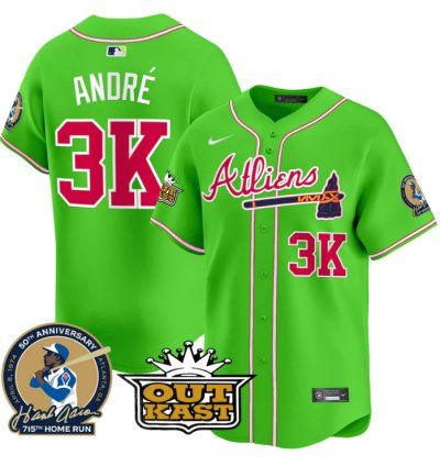 André Jersey 3k Atlanta Braves Atliens Hank Aaron Patch Limited Stitched Bright Green