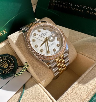 Rolex Datejust 36 New 2024 Mother Of Pearl Diamond Dial Diamond Bezel Two Tone Yellow Jubilee