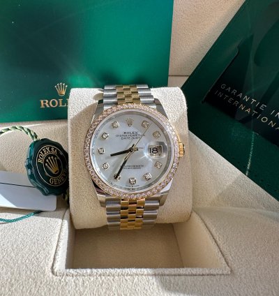 Rolex Datejust 36 New 2024 Mother Of Pearl Diamond Dial Diamond Bezel Two Tone Yellow Jubilee