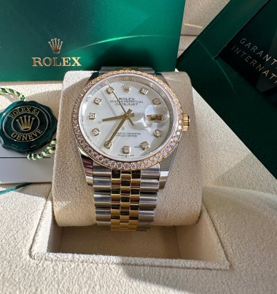 Rolex Datejust 36 New 2024 Mother Of Pearl Diamond Dial Diamond Bezel Two Tone Yellow Jubilee