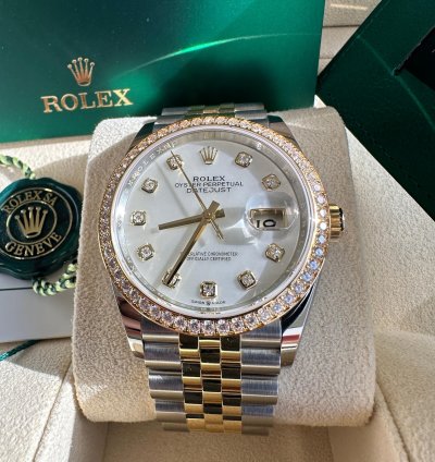 Rolex Datejust 36 New 2024 Mother Of Pearl Diamond Dial Diamond Bezel Two Tone Yellow Jubilee