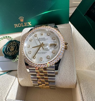 Rolex Datejust 36 New 2024 Mother Of Pearl Diamond Dial Diamond Bezel Two Tone Yellow Jubilee
