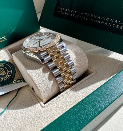 Rolex Datejust 36 New 2024 Mother Of Pearl Diamond Dial Diamond Bezel Two Tone Yellow Jubilee