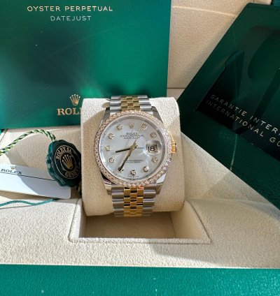 Rolex Datejust 36 New 2024 Mother Of Pearl Diamond Dial Diamond Bezel Two Tone Yellow Jubilee