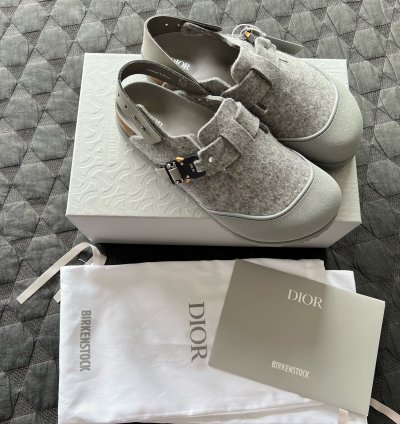 Dior Birkenstock Tokio Slipper Sandals Grey Felt