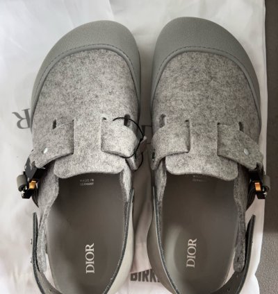 Dior Birkenstock Tokio Slipper Sandals Grey Felt