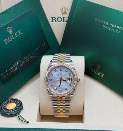 Rolex Datejust 36 New 2025 Mop Diamond Dial Two Tone Yellow Gold Diamond Bezel Jubilee Bracelet