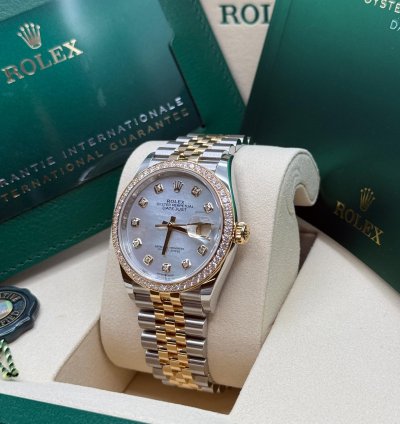 Rolex Datejust 36 New 2025 Mop Diamond Dial Two Tone Yellow Gold Diamond Bezel Jubilee Bracelet