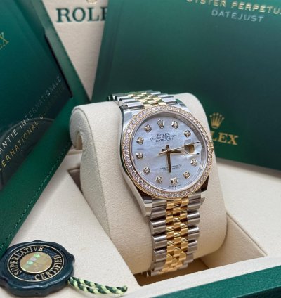 Rolex Datejust 36 New 2025 Mop Diamond Dial Two Tone Yellow Gold Diamond Bezel Jubilee Bracelet