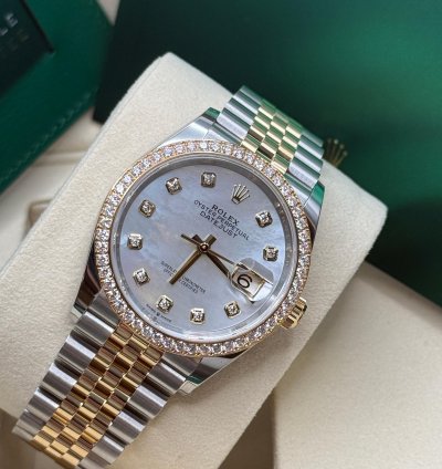 Rolex Datejust 36 New 2025 Mop Diamond Dial Two Tone Yellow Gold Diamond Bezel Jubilee Bracelet