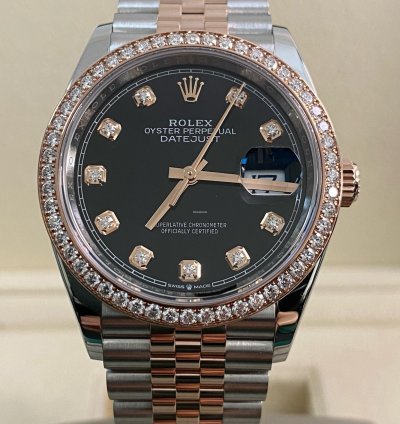 Rolex Datejust 36 New 2025 Unworn Datejust 36 2-tone Jubilee Factory Diamond Bezel Black Diamond Dial