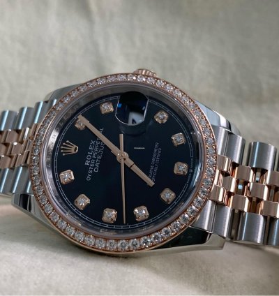 Rolex Datejust 36 New 2025 Unworn Datejust 36 2-tone Jubilee Factory Diamond Bezel Black Diamond Dial