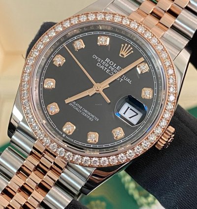 Rolex Datejust 36 New 2025 Unworn Datejust 36 2-tone Jubilee Factory Diamond Bezel Black Diamond Dial