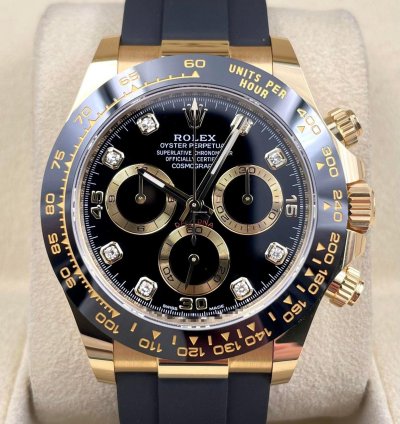 Rolex Daytona 116518ln Yellow Gold Oysterflex Black Diamond Dial Unworn 2023
